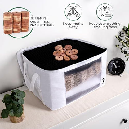 Sweater Storage for Closet – 2 Large Cotton Garment Bags, 30 Cedar Rings, & Mesh Window for Cashmere Sweaters – Wool & Cotton Sweater Organizer by Cashmere Kiwi, 15 x 11 x 9 In - size: Double