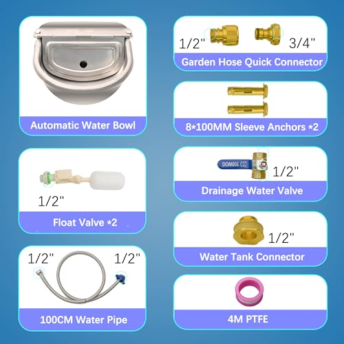Automatic Dog Water Dispenser with Drain Hole & Drain Valve, Stainless Steel Auto Dog Water Bowl with 2 Float Valves, Hose Quick Connect Fitting, for Livestock, Chicken, Horse (3 Gallons) - size: 3 Gallons