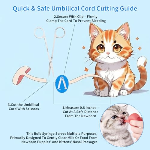 Animal Birth Kit: Clamps, Hemostat, Feeding Tube & Collars for Puppies | Complete kit for puppies, kittens, lambs. Includes 15 clamps, scissors, bulb syringe. Trusted for farm & home use.