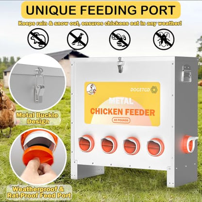 Automatic Chicken Feeder No Waste Metal Poultry Feeder Large Capacity 85 lbs for Chickens, Geese, Ducks, Turkeys, Quails (6-Port) - size: 6-Port