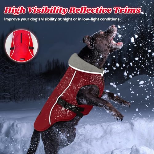 EMUST Dog Winter Coat, Waterproof Fleece Dog Jacket Winter for Medium Dogs - color: Red, size: Medium