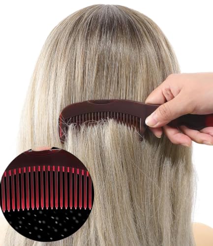 Dandruff Comb Removal Hollow Fine Tooth Scalp Detox Hair Care Tool 2PC | Build Up Flakes Lice Comb, Self Cleaning, Button Release Design, Anti Slip Comb Handle, Scalp Masssage, for Women Men Kids - color: 2PC Black+Red