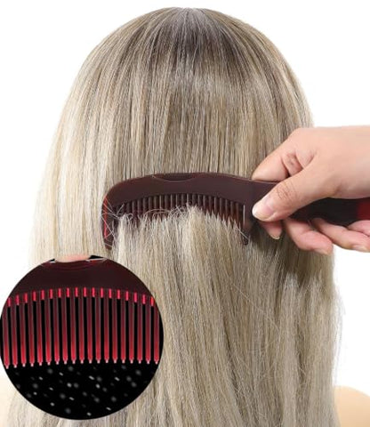 Dandruff Comb Removal Hollow Fine Tooth Scalp Detox Hair Care Tool 2PC | Build Up Flakes Lice Comb, Self Cleaning, Button Release Design, Anti Slip Comb Handle, Scalp Masssage, for Women Men Kids - color: 2PC Black+Red