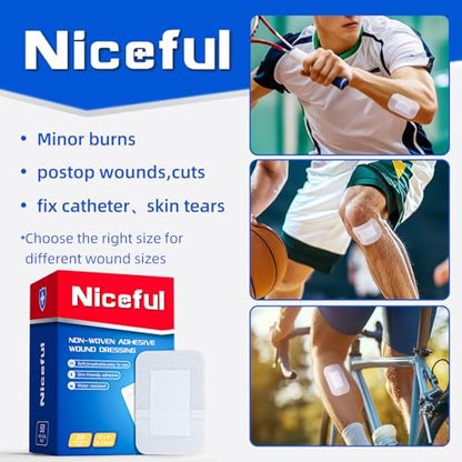 Niceful Adhesive Gauze Bandages 2"x3", 50Pcs - size: 2"x3"(50 Dressing)
