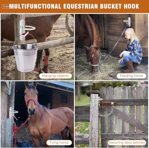 6 Pack Bucket Hooks, Heavy Duty Iron Equestrian Bucket Hook Hangers, Multi-Functional Horse Water Buckets Hook for Hanging Horses Supplies, Feeding Horses, Tying Horse