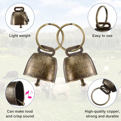 MAQUITA 12 Pack Goat Collars with Bells - Adjustable Nylon Collar Set with Antique Copper Bells for Sheep, Lambs, Small Farm Animals (4 Colors)