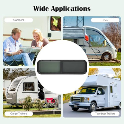 RV Window 42" W x 12" H Sliding Glass with Black Screen, High Privacy, Horizontal/Vertical Fit, Replacement for Camper Trailer Van - size: 42"W * 12"H