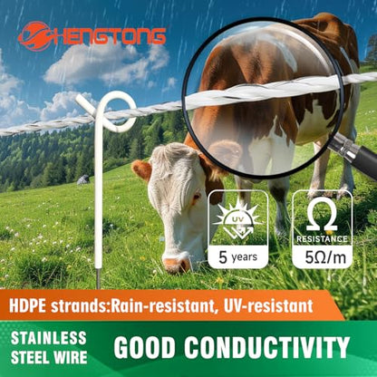Electric Fence Polywire 656ft 6-Strand Stainless Steel White - color: white, size: 656ft
