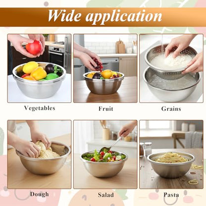 304 Stainless Steel Colander and Strainer, 5QT Large Capacity with Mixing Bowl, Micropore for Washing Rice, Vegetables, Fruit, Grain, Bean, and Draining Cooked Pasta, Dishwasher Safe - size: L