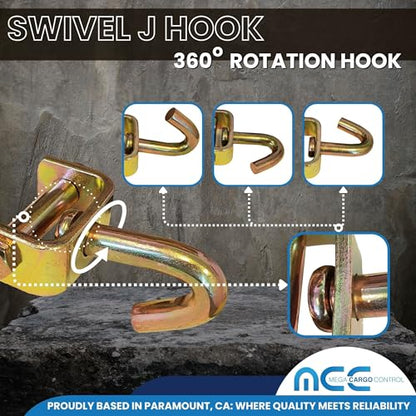 50 Pack 2" Swivel J Tow Hook Heavy Duty Replacement for Tie Down Straps - size: 50 - Pack