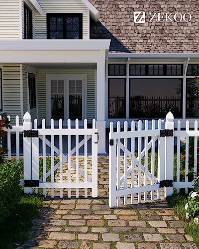 ZEKOO Stainless Steel Vinyl Fence Gate kit, Self Closing Gate Hinge & Latch | Rust Proof, Use for Vinyl Fence Gate and Wood Fences Gate, Heavy Duty 1 Gate Latch 2 Gate Hinges (Black) - color: Black One Set