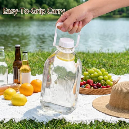 CUCUMI 1 Pack 64 Oz Glass Milk Bottle with Lid | 2 Qt /0.5 Gal Glass Juice Bottles for Almond Milk, Oat/Nut Milk with Exact Scale Lines Handle Extra 1 Silicone Dispenser Cap - color: 1pc-64oz