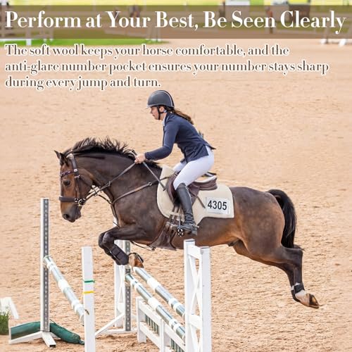 Sadnyy Western Horse Saddle Pad with Non-Glare Number Pockets, Hypo-allergenic Synthetic Fleece Non-Slip Brush Cotton Underside Gel Insert Compatible Durable Equine Supplies Suitable for Competitions