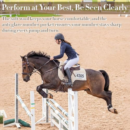 Sadnyy Western Horse Saddle Pad with Non-Glare Number Pockets, Hypo-allergenic Synthetic Fleece Non-Slip Brush Cotton Underside Gel Insert Compatible Durable Equine Supplies Suitable for Competitions