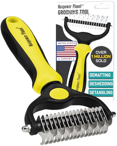 Maxpower Planet Pet Grooming Brush - Double Sided Shedding, Dematting Undercoat Rake for Dogs and Cats - Extra Wide Dog Grooming Brush - Yellow - color: Yellow, size: Large