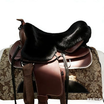 Sheepskin Saddle Seat Cover，Genuine Sheepskin Western Saddle Pad - color: Black
