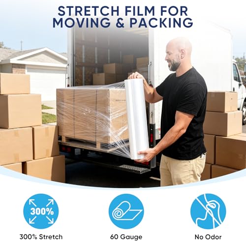 TICONN Stretch Wrap Roll, 18 in x 1000 ft Plastic Wrap for Moving Furniture | Odorless Industrial Strength Stretch Film, 300% Stretchability, Self-Adhering, Ideal for Furniture, Box Protection - style: 18''-1PK Clear (No handle)