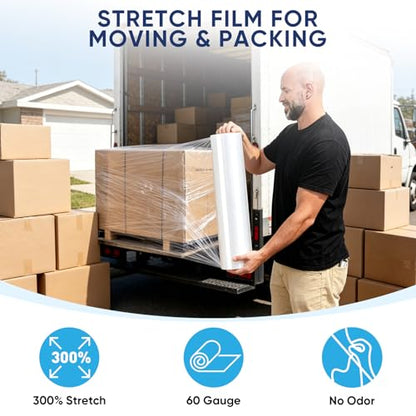TICONN Stretch Wrap Roll, 18 in x 1000 ft Plastic Wrap for Moving Furniture | Odorless Industrial Strength Stretch Film, 300% Stretchability, Self-Adhering, Ideal for Furniture, Box Protection - style: 18''-1PK Clear (No handle)