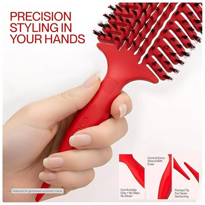 COCCO Aura Vent Boar Brush, Dual-Curved Design for Faster Drying - color: Red