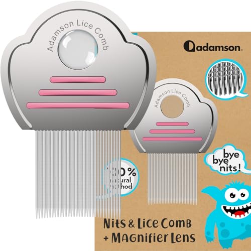 Lice Comb for Kids - Nit Comb with Magnifier Lens, All Hair Types | Fine steel teeth catch every lice & nit. Built-in magnifier shows what others miss. Gentle on kids, works wet or dry. - color: Pink