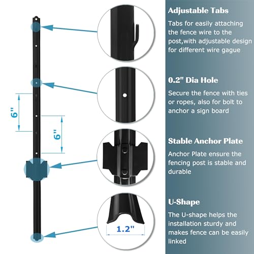 3 Feet Metal Fence Post Black, Pack of 5, for 24 Inch High Garden Welded Wire Fence U-Channel Steel Garden Post - color: Black, size: 3',5 PCS