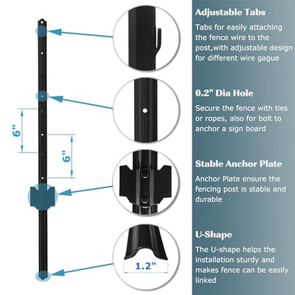 4 Feet Metal Fence Post Black, Pack of 10, for 36 Inch High Garden Welded Wire Fence U-Channel Steel Garden Post - color: Black, size: 4',10 PCS