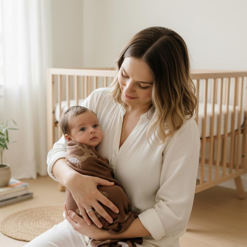 Knit Baby Swaddling Blanket - 100% Cotton Lightweight Soft Cozy Receiving Swaddle Stroller Quilt Blanket for Shower Gift Registry for Newborns, Infants, Toddlers (Deer - Mocha) - color: 11 - Deer - Mocha