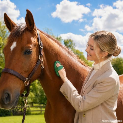 Horse Brush Set, 2 Pack Large Rubber Curry Comb, Horse Grooming Brush & Deshedding Tool for Short Haired Dogs, Flexible Pet Bathing Massage Comb Rubber for Loose Hair & Mud Removal, Green, 5.7"x3.7"