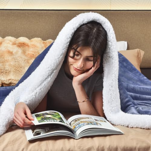 KAWAHOME Sherpa Fleece Twin Size Blanket for Bed, Extra Warm Heavy Thick - color: Washed Blue, size: Twin ( 66" X 90" )