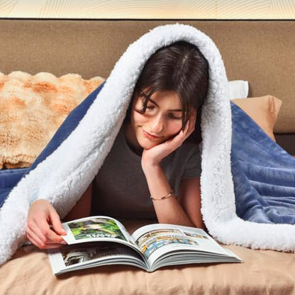 KAWAHOME Sherpa Fleece King Size Blanket for Bed, Extra Warm Heavy Thick - color: Washed Blue, size: King ( 108" X 90" )