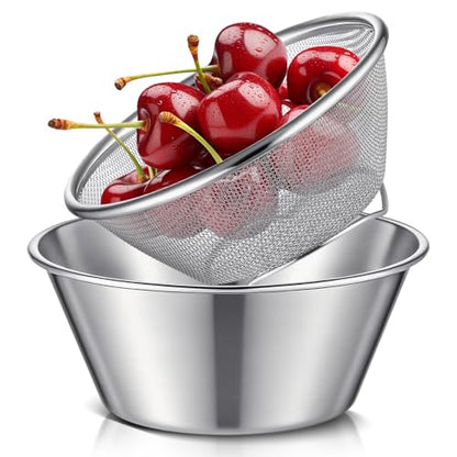 Baderke Mini Colander Strainer, 5.51 x 2.36 Inches, Round, 2 - color: Silver, size: 5.51 x 2.36 Inches
