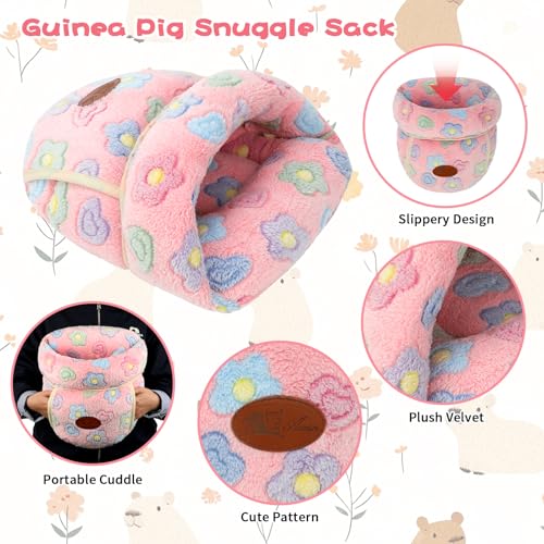 YUEPET Guinea Pig Bed Cuddle Cave, Warm Fleece Hideout, Pink Flower - color: Pink Flower, size: 1PCS