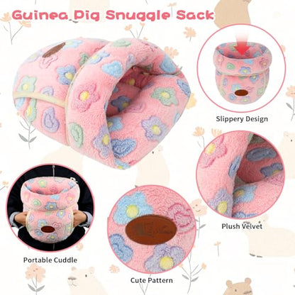 YUEPET Guinea Pig Bed Cuddle Cave, Warm Fleece Hideout, Pink Flower - color: Pink Flower, size: 1PCS