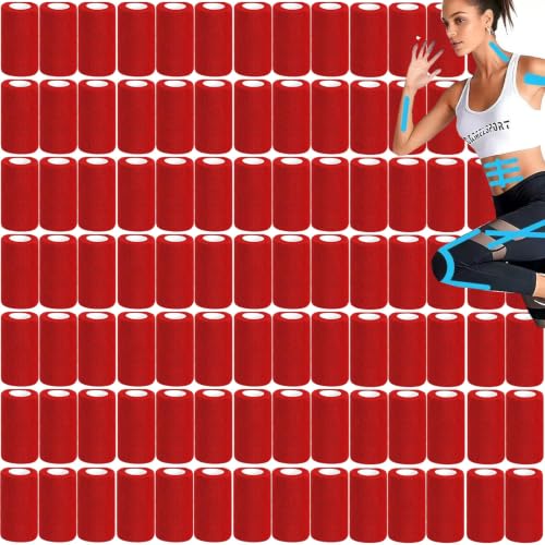 54 Pack Red Self Adhesive Bandage Wrap Bulk 4 Inch x 5 Yards Cohesive Bandage,Vet Wrap Breathable Elastic Self-Adherent Tape for Stretch Athletic Sports Wrist Ankle Dogs Pet Vet Wrap - color: Red