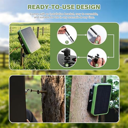Solar Electric Fence Charger, Energizer with Stand 5kV-9kV Output | 6000mAh Battery, 5.5W Solar Panel Perfect for Farms Gardens Orchards, Keeps Livestock Safe from Wildlife