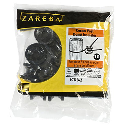 Zareba Donut Corner Insulator for Electric Fencing - ICDB-Z - Black, 10 Pack - 5000 lb Tensile Strength - Durable Construction - Use with Wire, Polytape, Polyrope - Includes 10 Insulators - size: 1 Bag