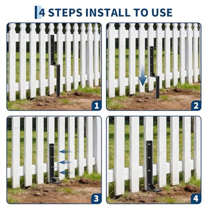 6 PC Fence Post Repair Kit-Leaning Fence Fixer for Broken 4x4/6x6 Wood Posts with 11-Gauge Steel Anchor Stakes Support, Easy Installation, Weather Resistant Black Powder Coated