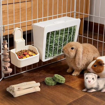 RUBYHOME Rabbit Hay Feeder Guinea Pig Food Feeder Adjustable Height Rabbit Feeder Guinea Pig Food Bowl Complete Bunny Bundle Bunny Accessories for Rabbits, Guinea Pigs, Chinchillas