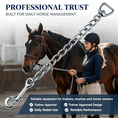 Horse Lead Chain, Heavy Duty Stud Chain with Swivel Snap, Nickel Plated