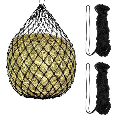 Slow Feeder Hay Net, 40" Length 2" Holes Strong Load-Bearing, Nylon Slow Feed Bag Hay Feeder, (Black, 2 Pcs), Intended for Horses/Goats/Trailer/Stall - color: Black