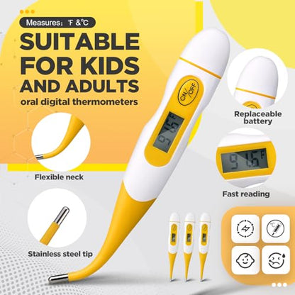 TrelaCo 20 Pcs Digital Thermometers, Oral Fast Reading, Yellow | Fever Basal Temperature Measurement, Flexible Tip Underarm Rectal Oral, Thermometer for Adults - size: Yellow