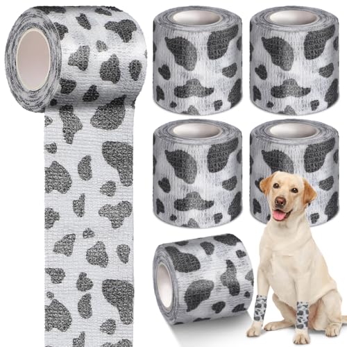 POPETPOP 6 Rolls Self Adhesive Bandage Wrap for Dogs Cats Rabbits Breathable Vet Wrap Dirt-Resistant Elastic Cloth for Paw Protection Wound Care Outdoor Activity 1.96In Rolls
