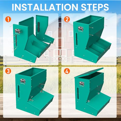 2 Door Hog Feeder,3.7 Bushel Heavy Duty Pig Feeder with Gravity Self Feeding System, Weatherproof Lid & Feed Level Window，Livestock Feeder for Barn, Farm