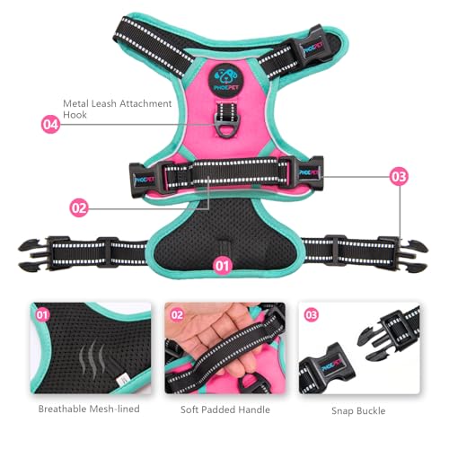 PHOEPET Upgraded No Pull Dog Harness, Reflective Adjustable Vest - color: Pink, size: Large