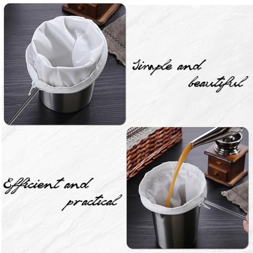 4 Pcs Ultra Fine Mesh Strainer Bags Reusable Mesh Filter Bag | 4 Pcs Ultra Fine Mesh Strainer Bags with 2 Pcs Handle Frame, Reusable Mesh Filter Bag for Filter Juice Nut Milk Oil and Soup