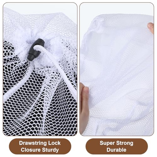 2Pcs Mesh Laundry Bags, White Travel Small Laundry Sock Bag, Machine Washable Drawstring Mesh Bags, Sock Bag for Home Dorm Hotel Travel Use(12×16Inch, 16×20Inch)
