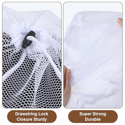 2Pcs Mesh Laundry Bags, White Travel Small Laundry Sock Bag, Machine Washable Drawstring Mesh Bags, Sock Bag for Home Dorm Hotel Travel Use(12×16Inch, 16×20Inch)