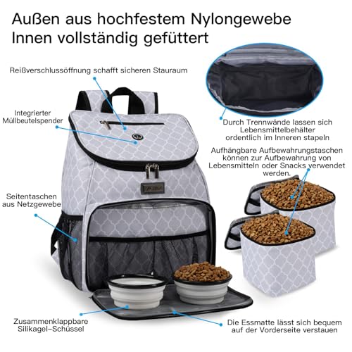 BAGLHER丨Dog Travel Bag, Airline Approved Pet Supplies Backpack, Dog Travel Backpack with 2 Silicone Collapsible Bowls and 2 Food Baskets - color: DLWhite-A