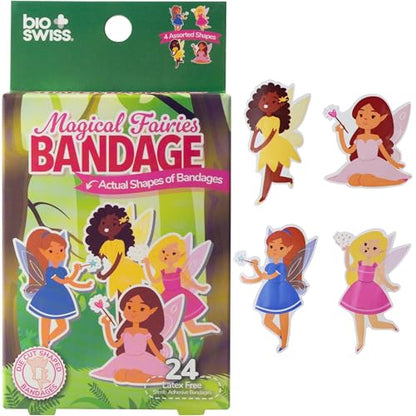 BioSwiss Bandages, Magical Fairies Shaped Self Adhesive Bandage Set, Latex Free, Sterile Wound Care, 24 Count - color: Fairies, size: 24-Count Box