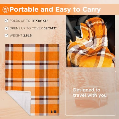 Westinghouse Heated Car Throw, Machine Washable, 59x43 Orange Buffalo Plaid - color: Orange Plaid